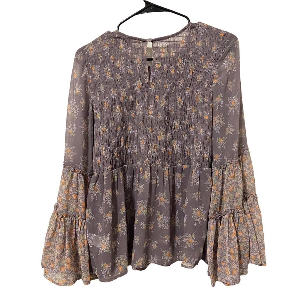 American Eagle Sheer Floral Bell Sleeve Blouse Size Small Hippie Summer - Picture 3 of 8